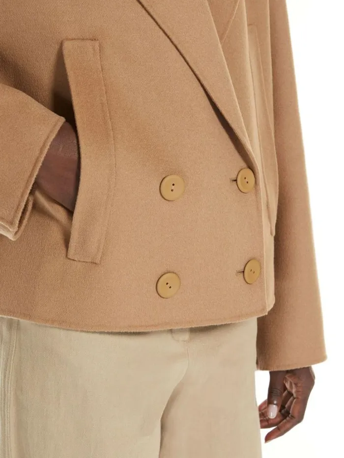 Women Max Mara Jackets And Blazers Doublebreasted Pea Coat In Wool Silk And Cashmere Camel