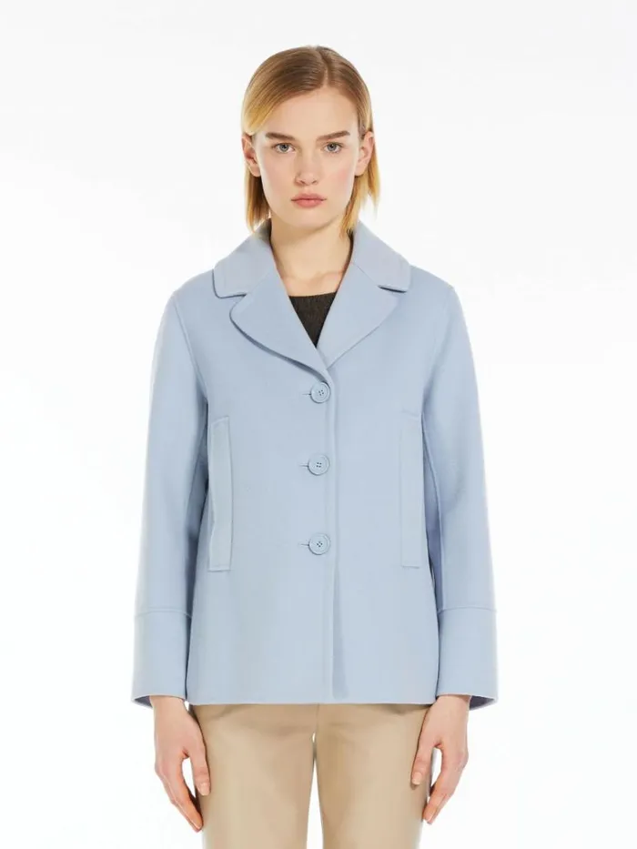 Women Max Mara Jackets And Blazers Singlebreasted Wool Pea Coat Light Blue
