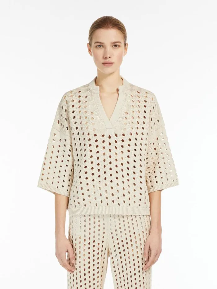 Women Max Mara Knitwear Mesh Boxy Jumper In Cotton Ivory