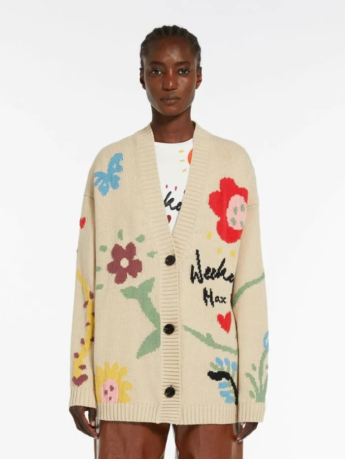Women Max Mara Knitwear Patterned Cotton Cardigan White