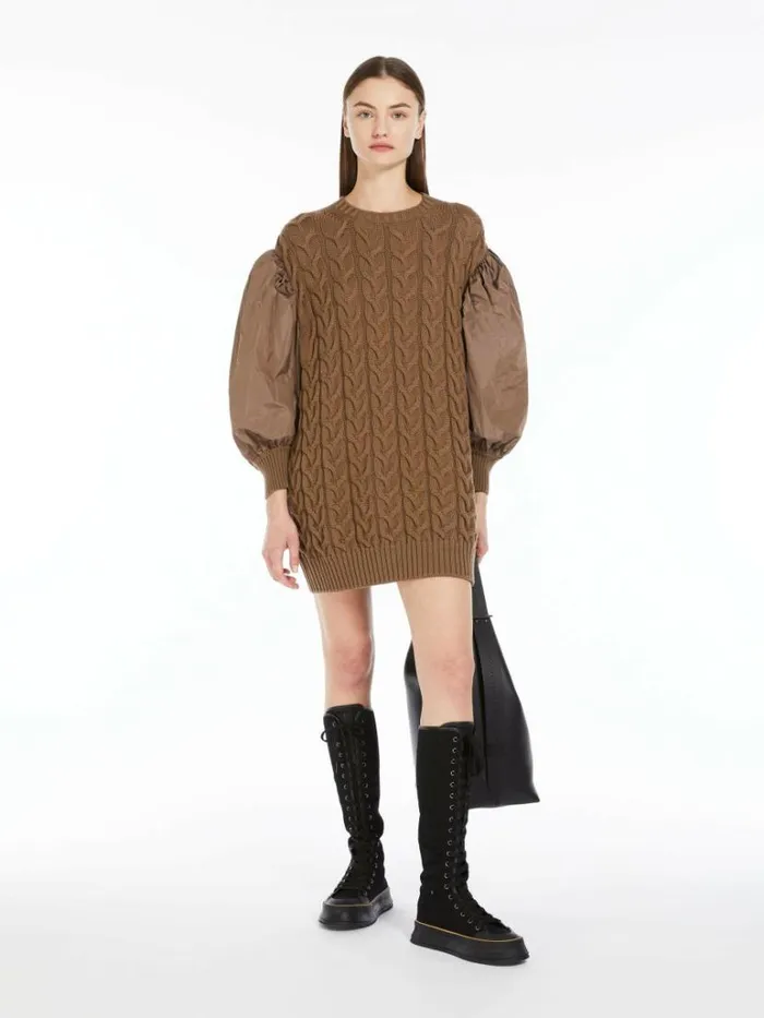 Women Max Mara Knitwear Wool Dress With Balloon Sleeves Mud