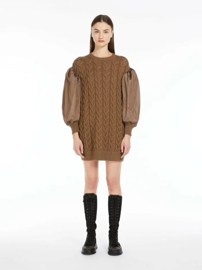 Women Max Mara Knitwear Wool Dress With Balloon Sleeves Mud