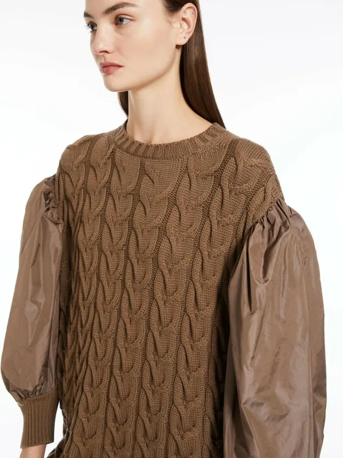 Women Max Mara Knitwear Wool Dress With Balloon Sleeves Mud