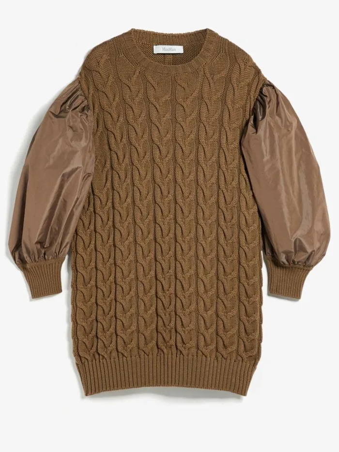 Women Max Mara Knitwear Wool Dress With Balloon Sleeves Mud