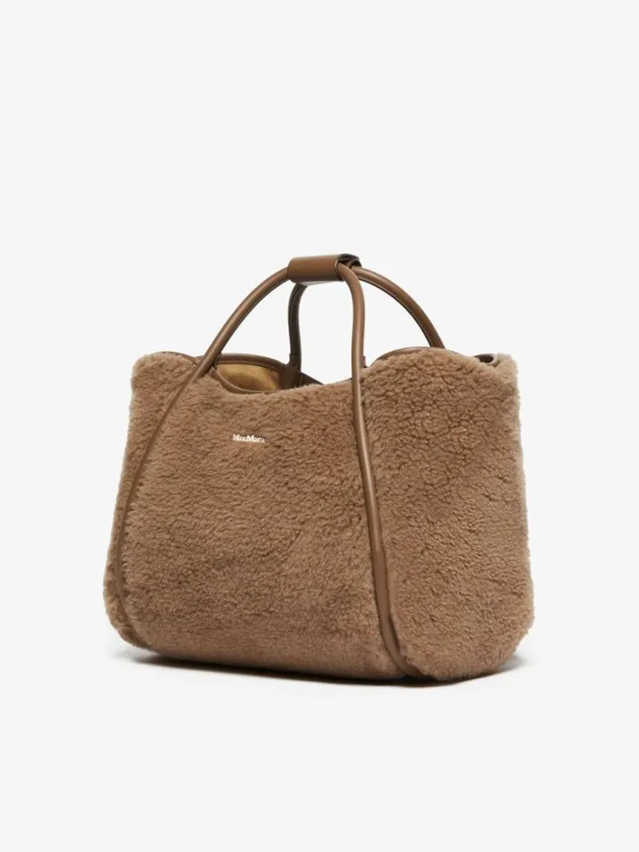 Women Max Mara Marine Bag Small Teddy Fabric Marine Bag Camel