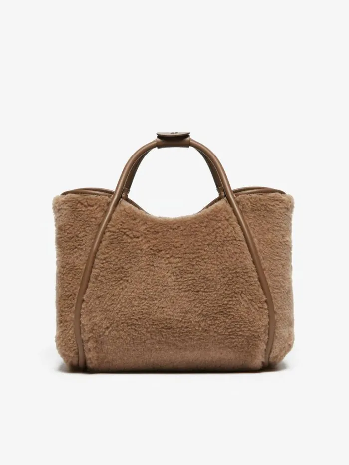 Women Max Mara Marine Bag Small Teddy Fabric Marine Bag Camel