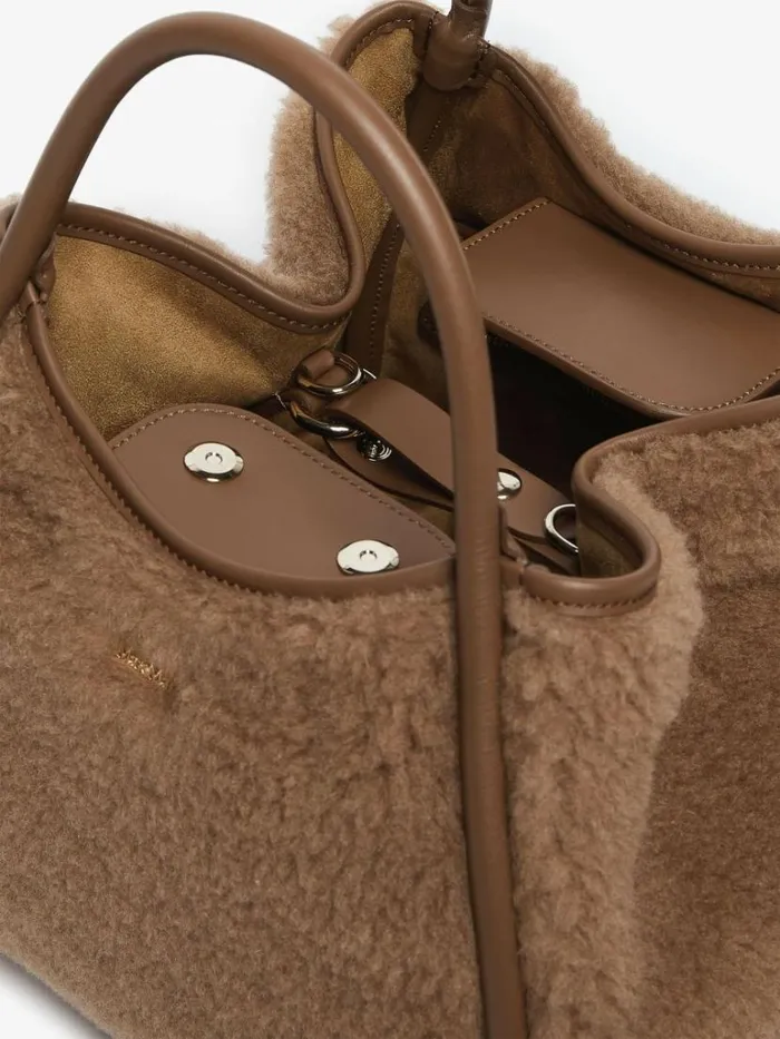 Women Max Mara Marine Bag Small Teddy Fabric Marine Bag Camel