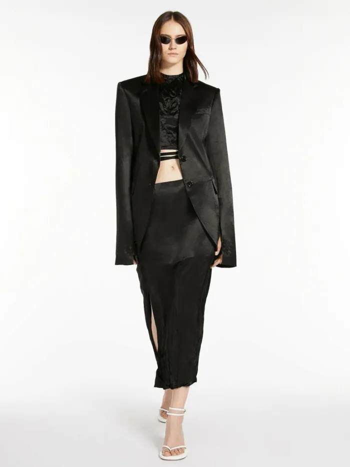 Women Max Mara Skirts Crinklelook Calflength Skirt Black