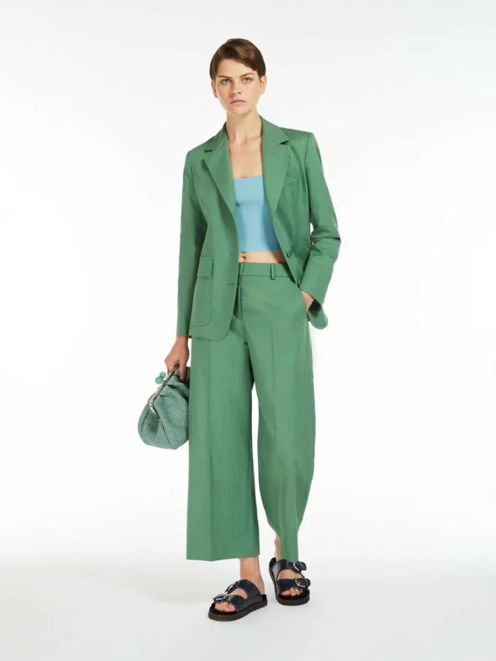 Women Max Mara Suit Cotton And Linen Canvas Trousers Green