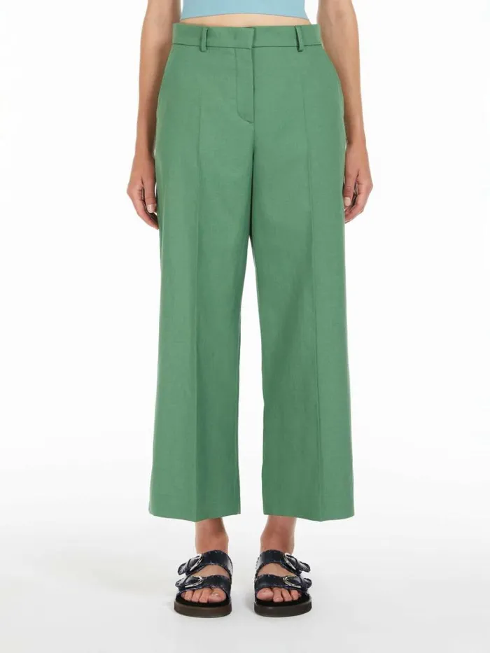 Women Max Mara Suit Cotton And Linen Canvas Trousers Green