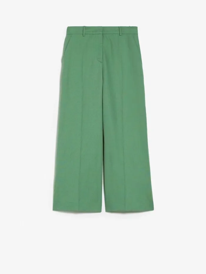 Women Max Mara Suit Cotton And Linen Canvas Trousers Green