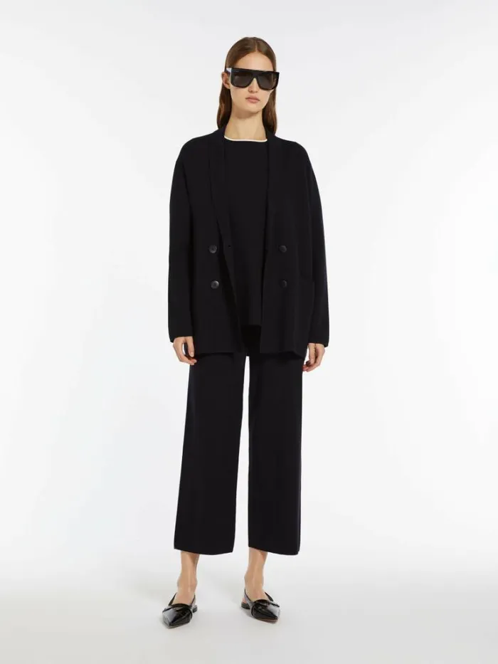 Women Max Mara Suit Cropped Viscose Trousers Navy