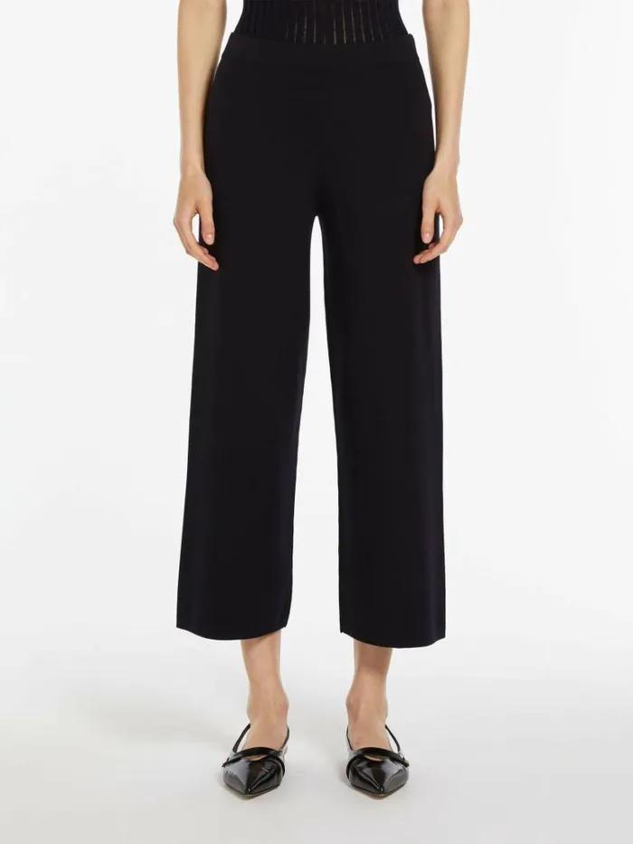 Women Max Mara Suit Cropped Viscose Trousers Navy