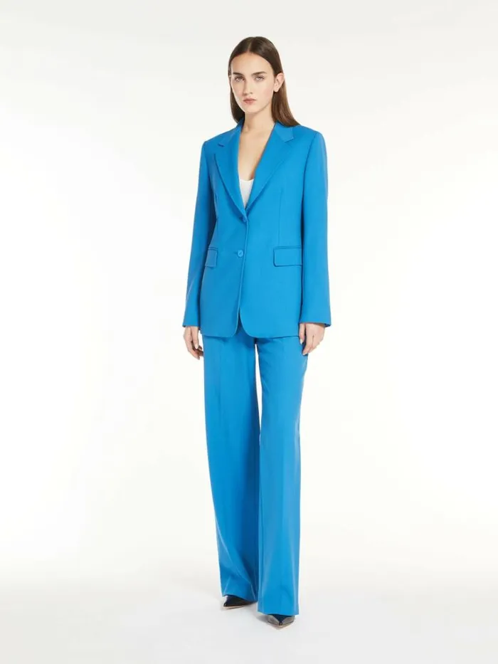 Women Max Mara Suit Singlebreasted Wool Crepe Blazer Blue Azure