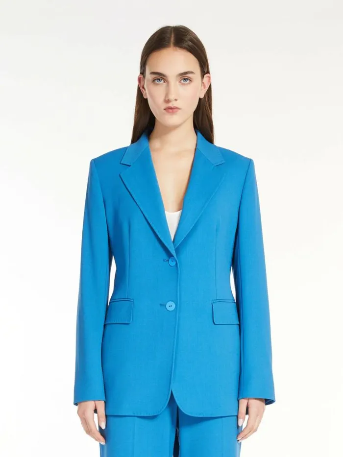 Women Max Mara Suit Singlebreasted Wool Crepe Blazer Blue Azure