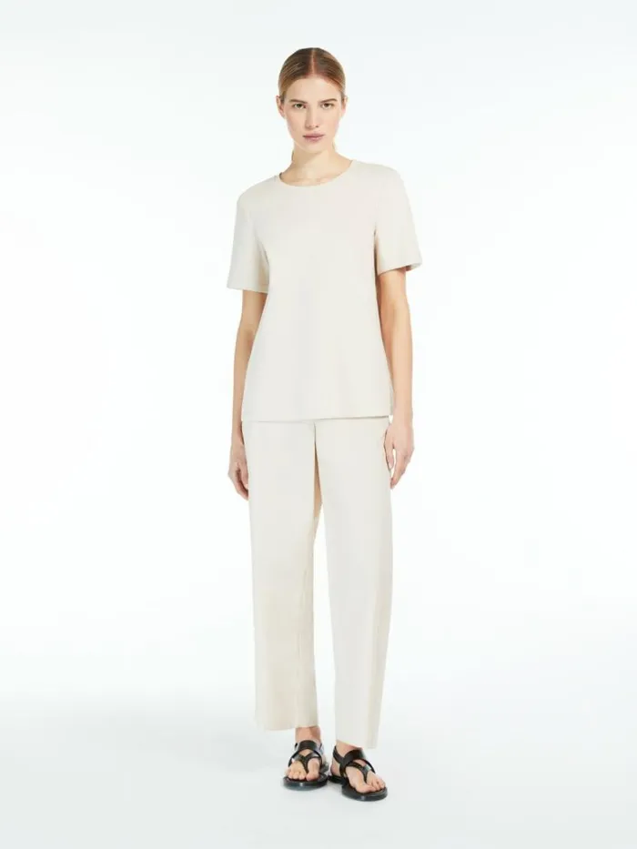 Women Max Mara Tops And Tshirts Scuba Jersey Logo Tshirt Ivory