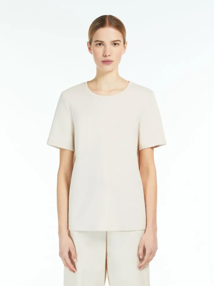 Women Max Mara Tops And Tshirts Scuba Jersey Logo Tshirt Ivory