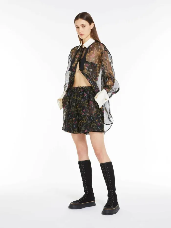 Women Max Mara Trousers And Jeans Floral Silk Organza Shorts Black