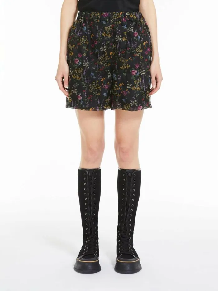 Women Max Mara Trousers And Jeans Floral Silk Organza Shorts Black