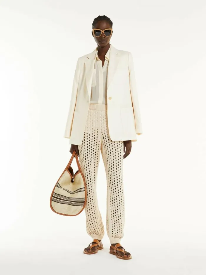 Women Max Mara Trousers And Jeans Mesh Joggers In Cotton Ivory