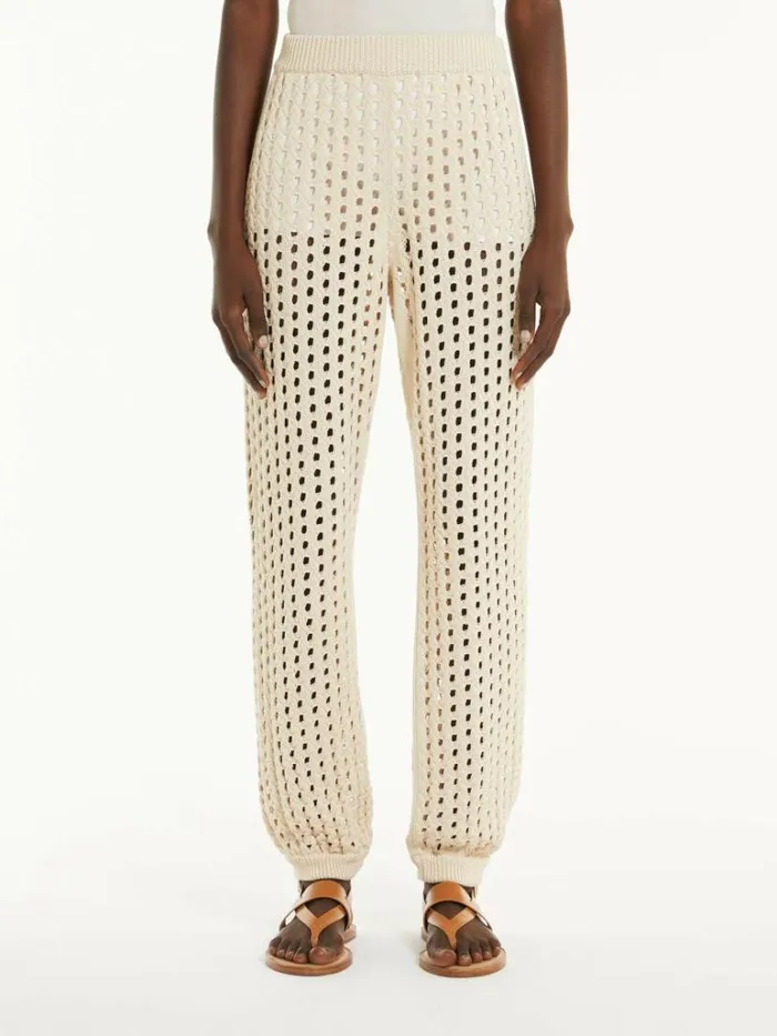 Women Max Mara Trousers And Jeans Mesh Joggers In Cotton Ivory