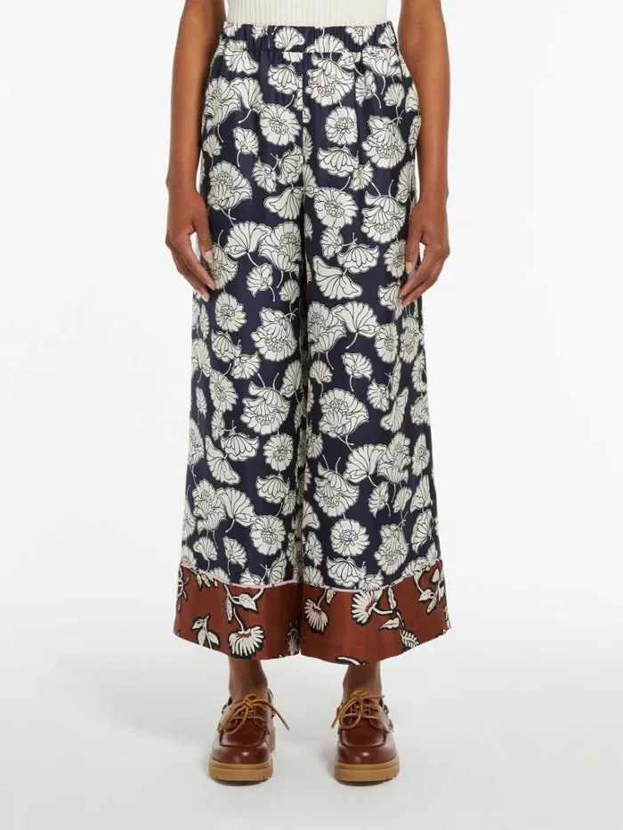 Women Max Mara Trousers And Jeans Printed Silk Pyjama Trousers Navy