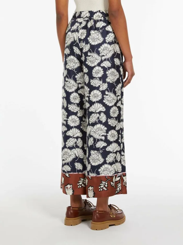 Women Max Mara Trousers And Jeans Printed Silk Pyjama Trousers Navy