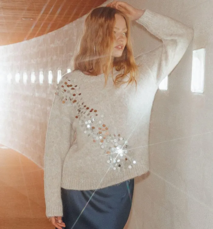 Women Maxi Jumper With Sequins 8211 Beige Promod Jumpers And Cardigans