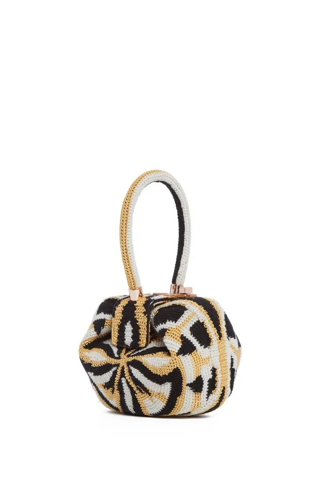 WomenMen Top Handles Gabriela Hearst Demi Bag In Gold Black and Ivory Crochet