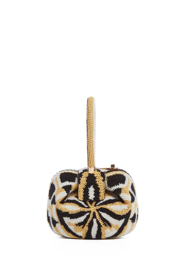 WomenMen Top Handles Gabriela Hearst Demi Bag In Gold Black and Ivory Crochet