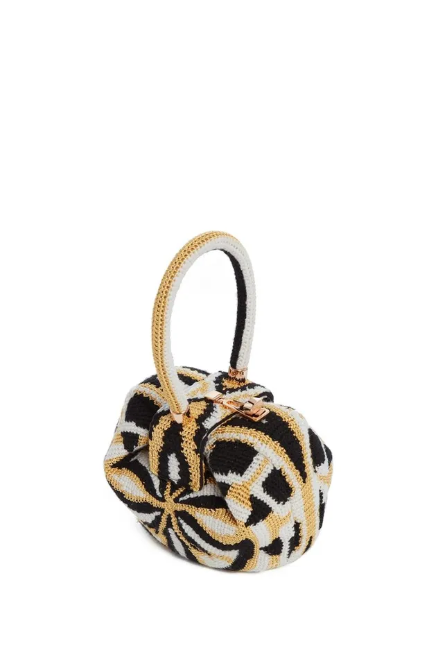 WomenMen Top Handles Gabriela Hearst Demi Bag In Gold Black and Ivory Crochet