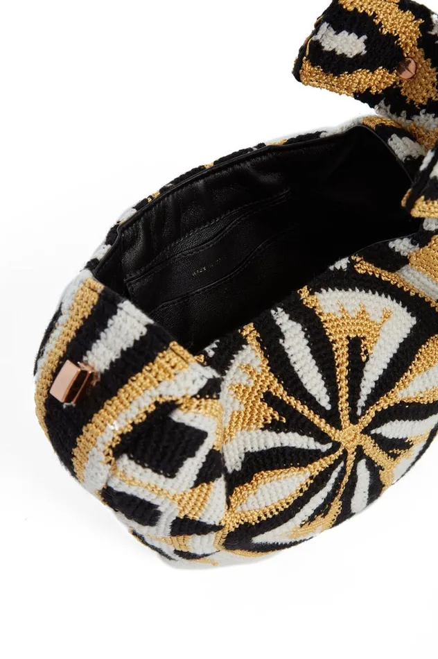 WomenMen Top Handles Gabriela Hearst Demi Bag In Gold Black and Ivory Crochet
