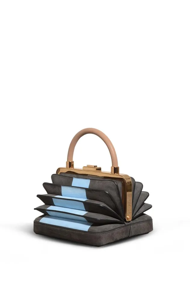 WomenMen Top Handles Gabriela Hearst Diana Bag In Grey and Light Blue Suede With Nude Nappa Leather Handle WomenMen Top Handles Gabriela Hearst Diana Bag In Grey and Light Blue Suede With Nude Nappa Leather Handle