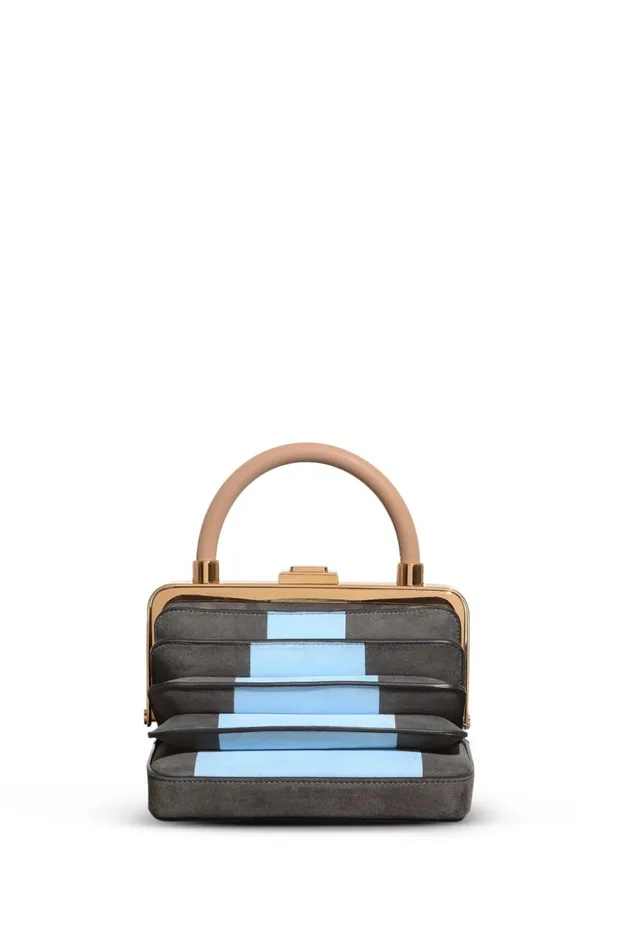 WomenMen Top Handles Gabriela Hearst Diana Bag In Grey and Light Blue Suede With Nude Nappa Leather Handle