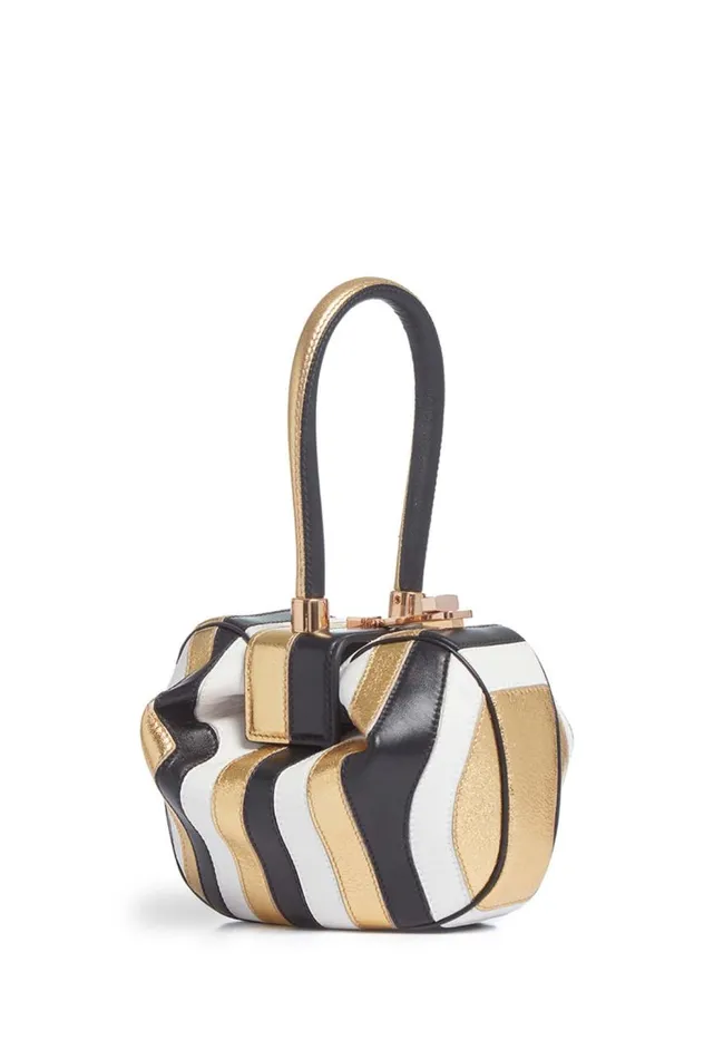 WomenMen Top Handles Gabriela Hearst Nina Bag In Gold Black and Ivory Stripes Nappa Leather WomenMen Top Handles Gabriela Hearst Nina Bag In Gold Black and Ivory Stripes Nappa Leather