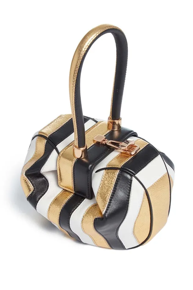 WomenMen Top Handles Gabriela Hearst Nina Bag In Gold Black and Ivory Stripes Nappa Leather