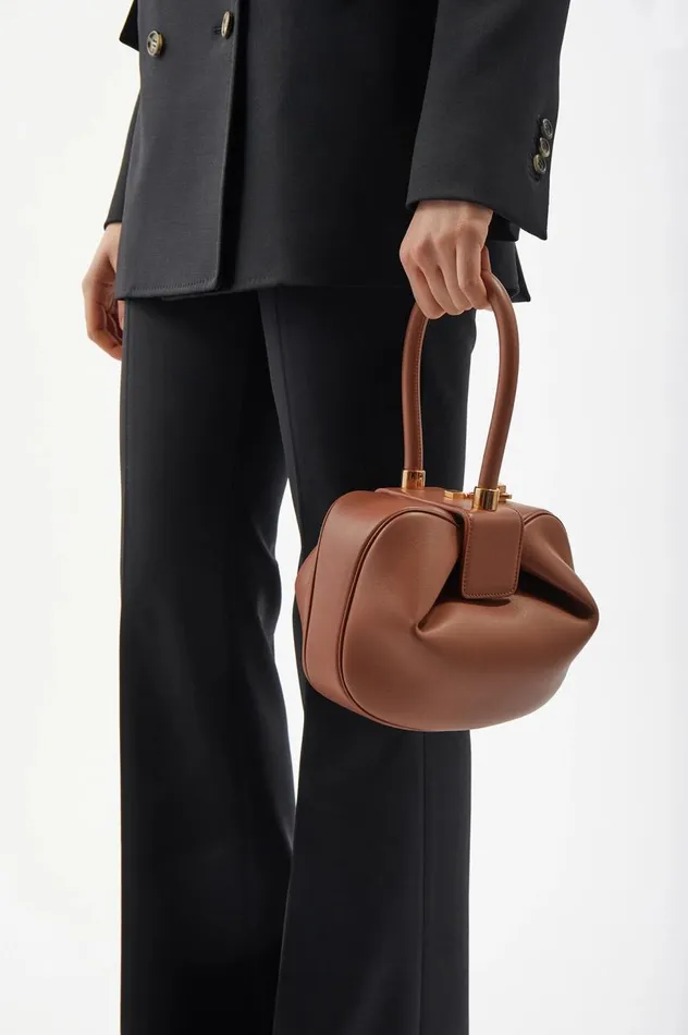 WomenMen Top Handles Gabriela Hearst Nina Bag In Gold Black and Ivory Stripes Nappa Leather