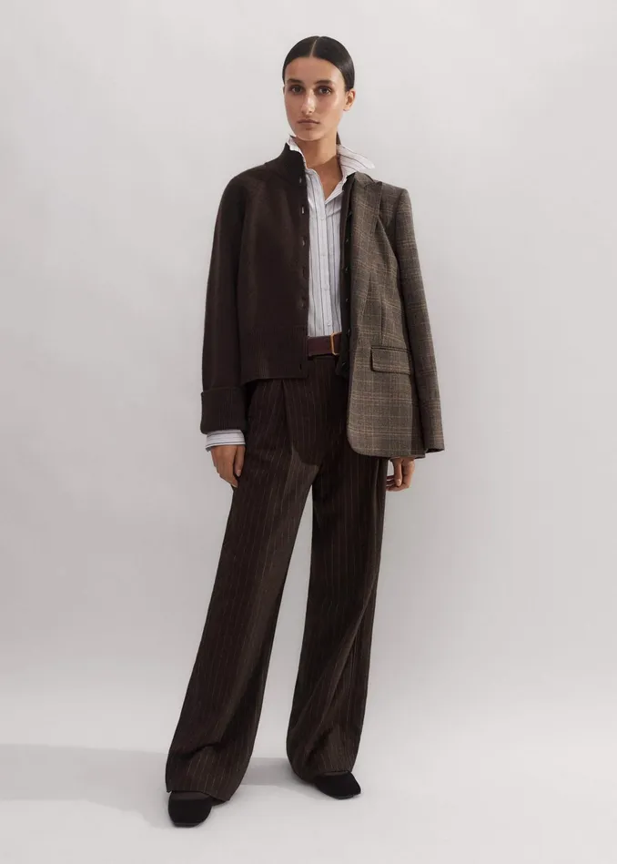 Women Merino Cashmere High Neck Cardigan Chocolate MEEM