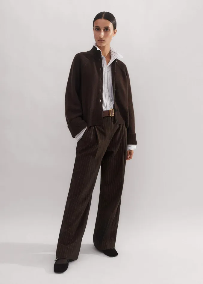 Women Merino Cashmere High Neck Cardigan Chocolate MEEM