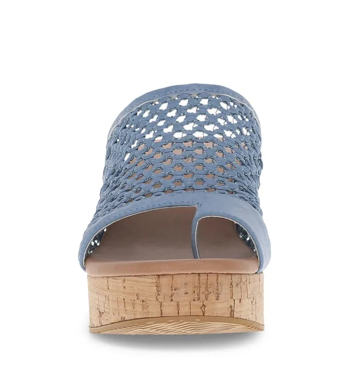 Women Michaela Block Heel Sandal Island Blue Baretraps Slides and Slip On Sandals