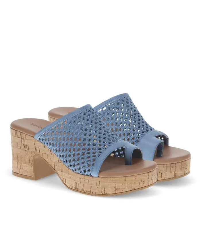 Women Michaela Block Heel Sandal Island Blue Baretraps Slides and Slip On Sandals