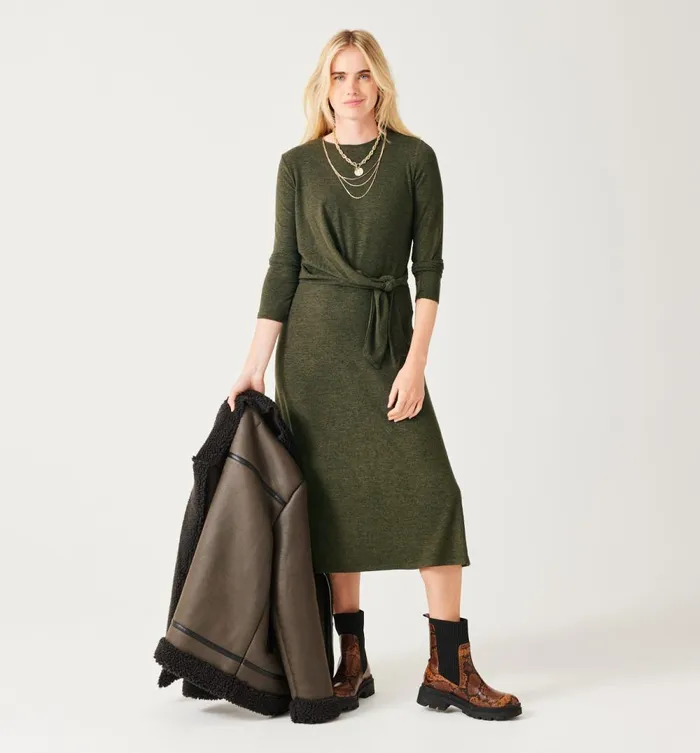 Women MidLength Jersey Dress 8211 Khaki Promod Dresses Women MidLength Jersey Dress 8211 Khaki Promod Dresses