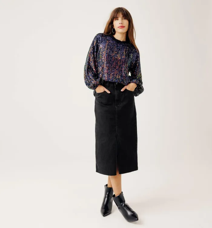 Women Midi Denim Skirt 8211 Black Denim Promod Skirts Women Midi Denim Skirt 8211 Black Denim Promod Skirts