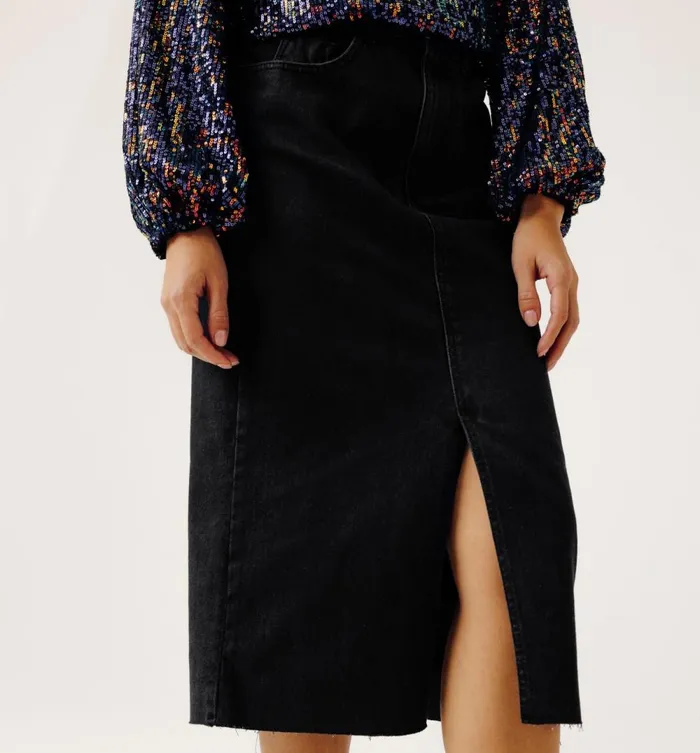 Women Midi Denim Skirt 8211 Black Denim Promod Skirts Women Midi Denim Skirt 8211 Black Denim Promod Skirts