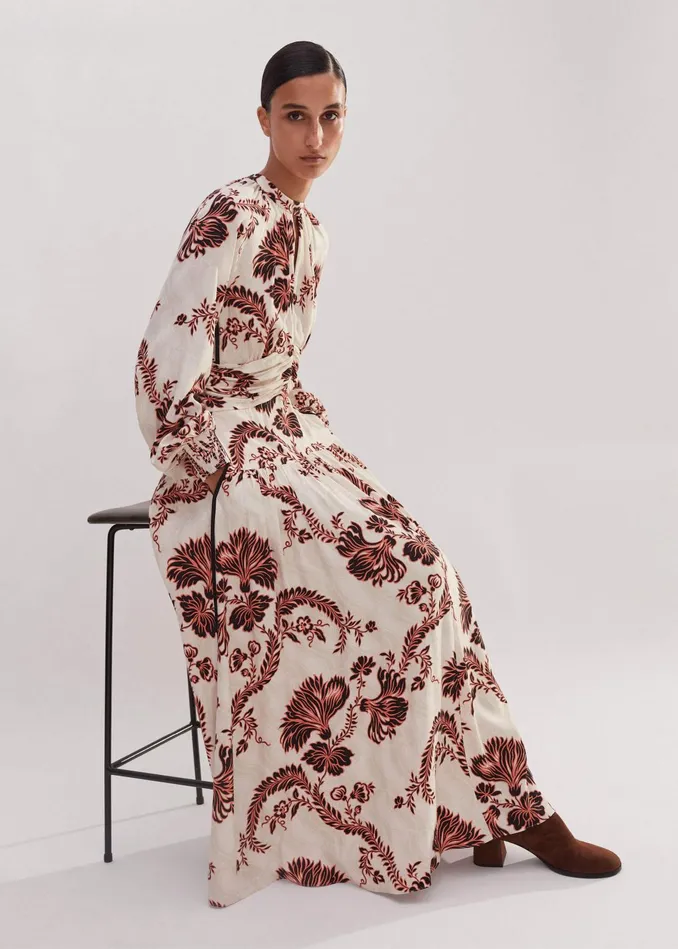 Women Midnight Floral Print Maxi Dress Light Creamblackpeach MEEM
