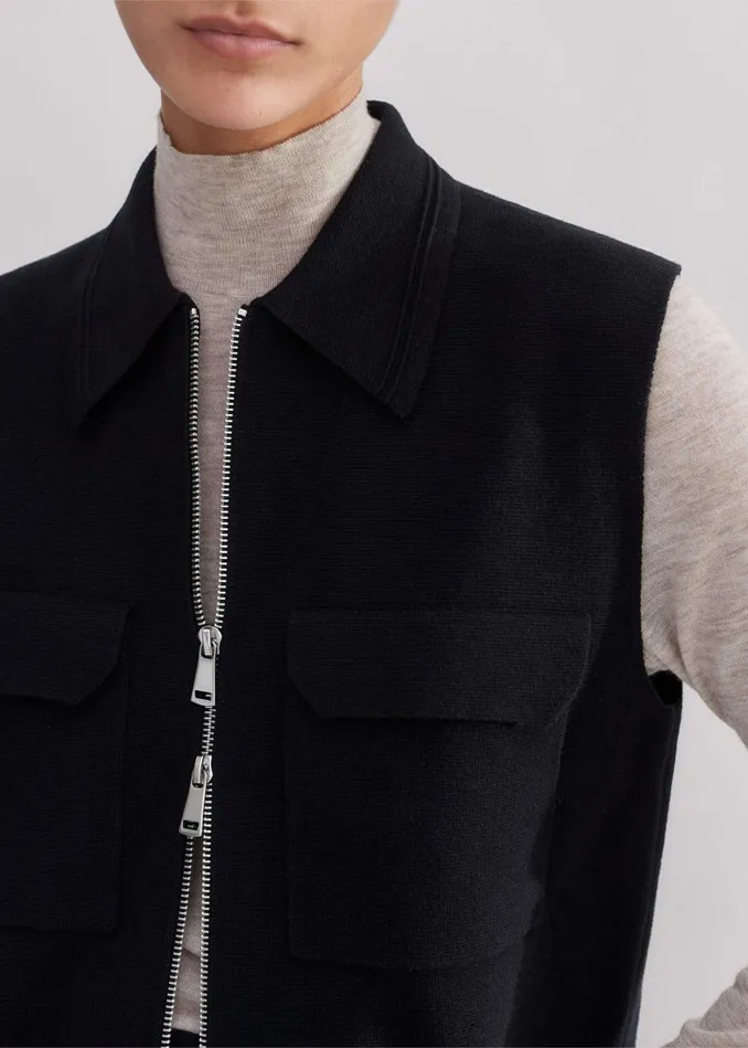 Women Milano Knit TwoWay Zip Sweater Vest Black MEEM