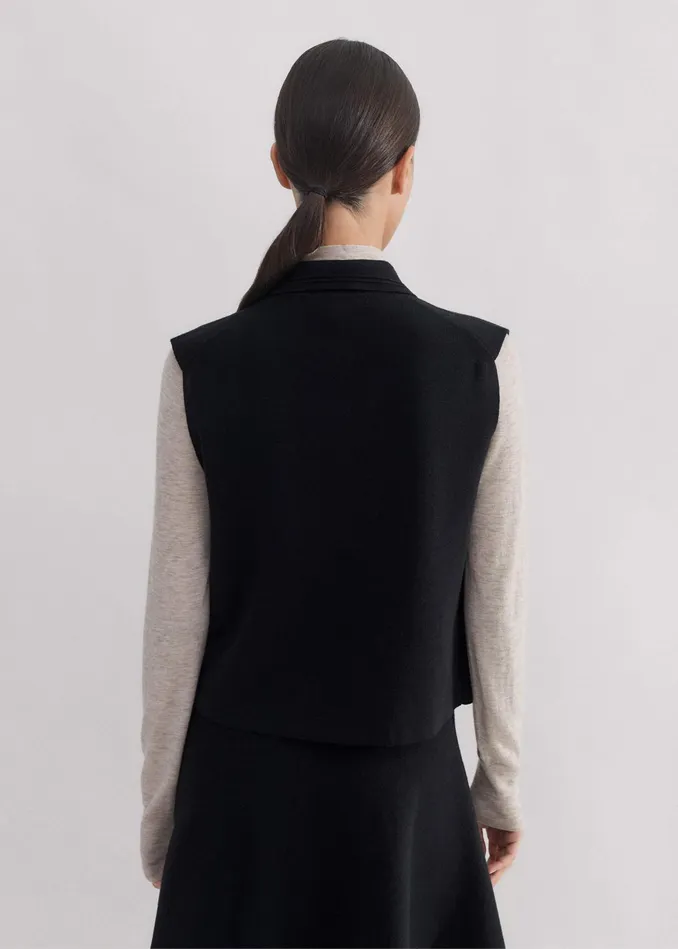 Women Milano Knit TwoWay Zip Sweater Vest Black MEEM