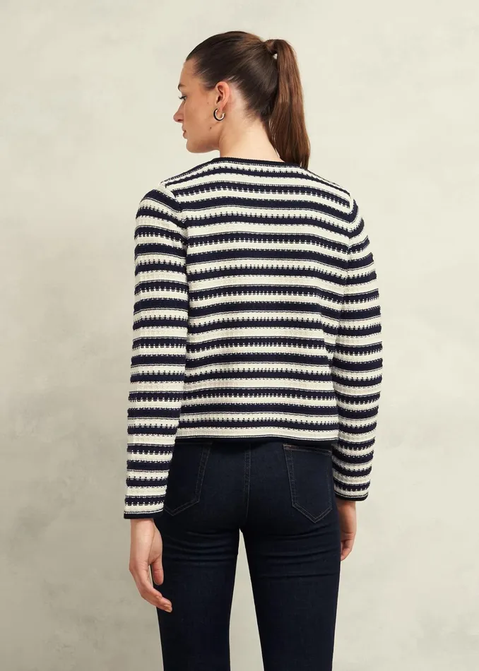 Women Milly Cotton Knitted Jacket Navy Warm Ivory Hobbs Coats and Jackets