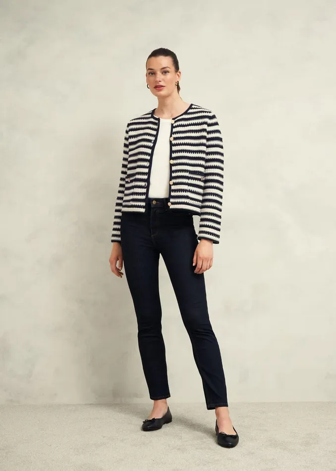 Women Milly Cotton Knitted Jacket Navy Warm Ivory Hobbs Coats and Jackets