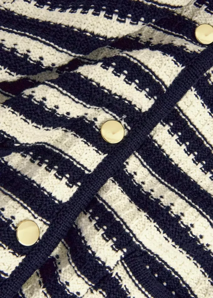 Women Milly Cotton Knitted Jacket Navy Warm Ivory Hobbs Coats and Jackets